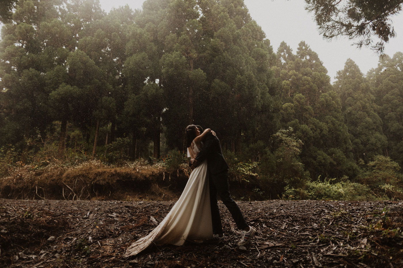 Rainy Trash the Dress in the forest